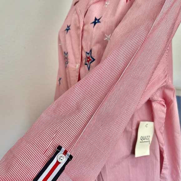 Quizz Woman Plus Size 24 Cotton Button Down Shirt Tunic Stars Stripes Patriotic - Picture 3 of 9